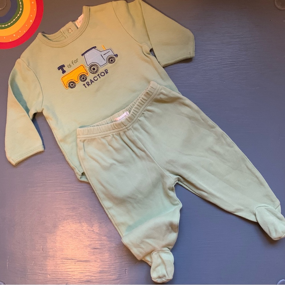 Two Piece T is for Tractor 🚜 First Moments Layette Bodysuit & Footed Pants